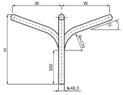 Wysięgnik 3-ramienny W3-100 1m  (T - 180+90+90 długość = 1m, nachylenie 5st.)