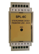  Elektriko 6-kanałowy sterownik diod i pasków LED SPL-6C w obudowie na szynę DIN. Sterowany za pomocą protokołu DMX.